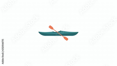 Minimalist teal kayak with orange paddle icon isolated on white background with paddle flat vector vector style