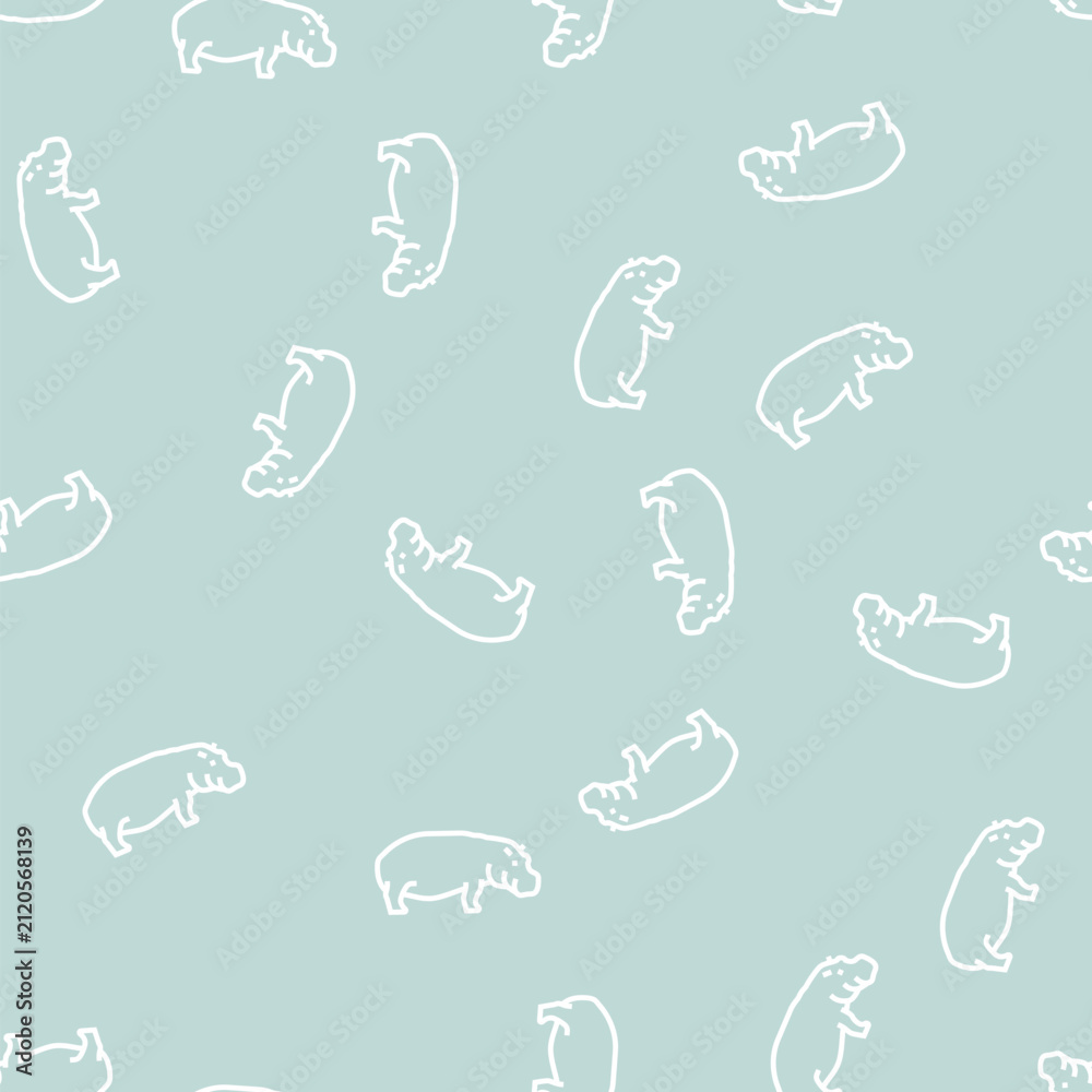 Naklejka premium hippopotamus wild animal vector line seamless pattern hippopotamus wild animal sign illustration