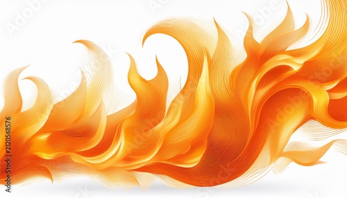 realistic bright orange flames with detailed texture isolated on a white background