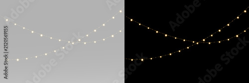 Fotografie Wedding fairy light garland with delicate glowing bulbs hanging in soft waves fo