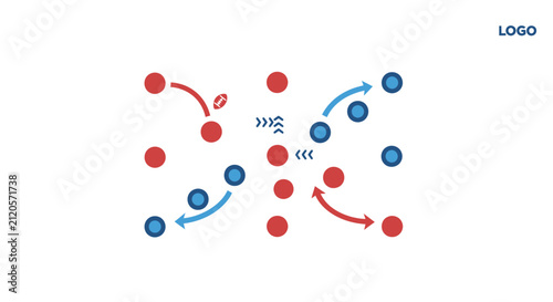 A strategic diagram shows movement patterns for a competitive team game