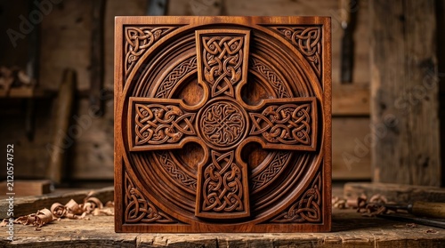 Intricate Celtic knotwork symbol featuring a geometric circular background and swirling animal motifs.