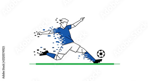 A digital illustration of a soccer player kicking a ball