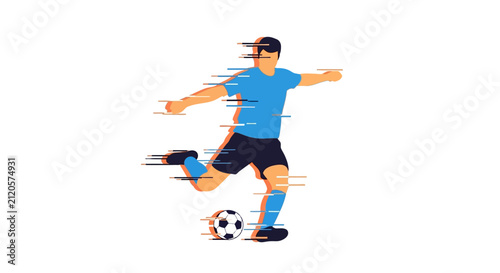 A digital illustration of a soccer player kicking a ball