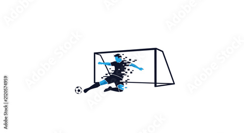 A digital illustration of a soccer player kicking a ball