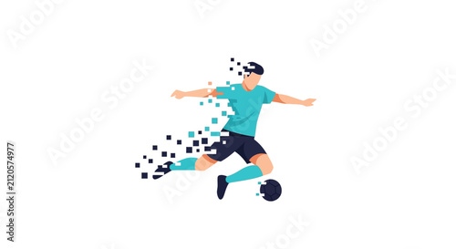 A digital illustration of a soccer player kicking a round ball