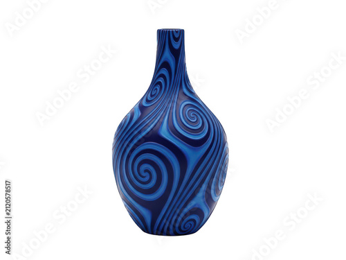 Decorative blue vase with swirl pattern isolated on white background
