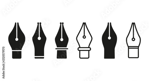 Stylized black ink pen nib icon, simple vector illustration on white background