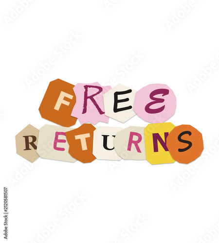 Free returns text made of colorful paper cut out letters