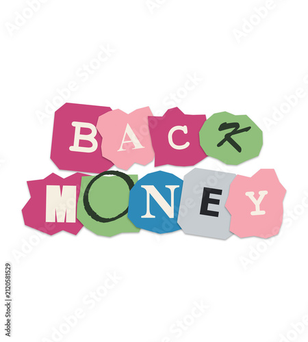 Back money text design with colorful paper collage style
