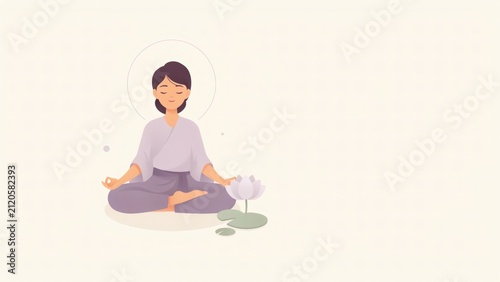 Calm woman meditating in lotus pose with flower with serene woman sitting cross legged lotus flower spirituality