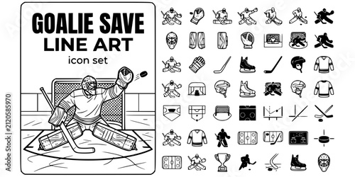 Canvas Print Ice Hockey Goalie Save Line Art Black White-Butterfly Pad Blocker Crease-Goalie