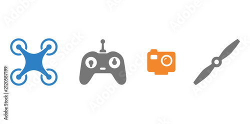 Foto Drone photography and remote control technology icons with propeller technology