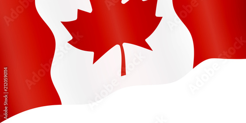 Waving Canada flag background with red maple leaf, dynamic waves, and copy space for Canadian national holiday background. Vector illustration.