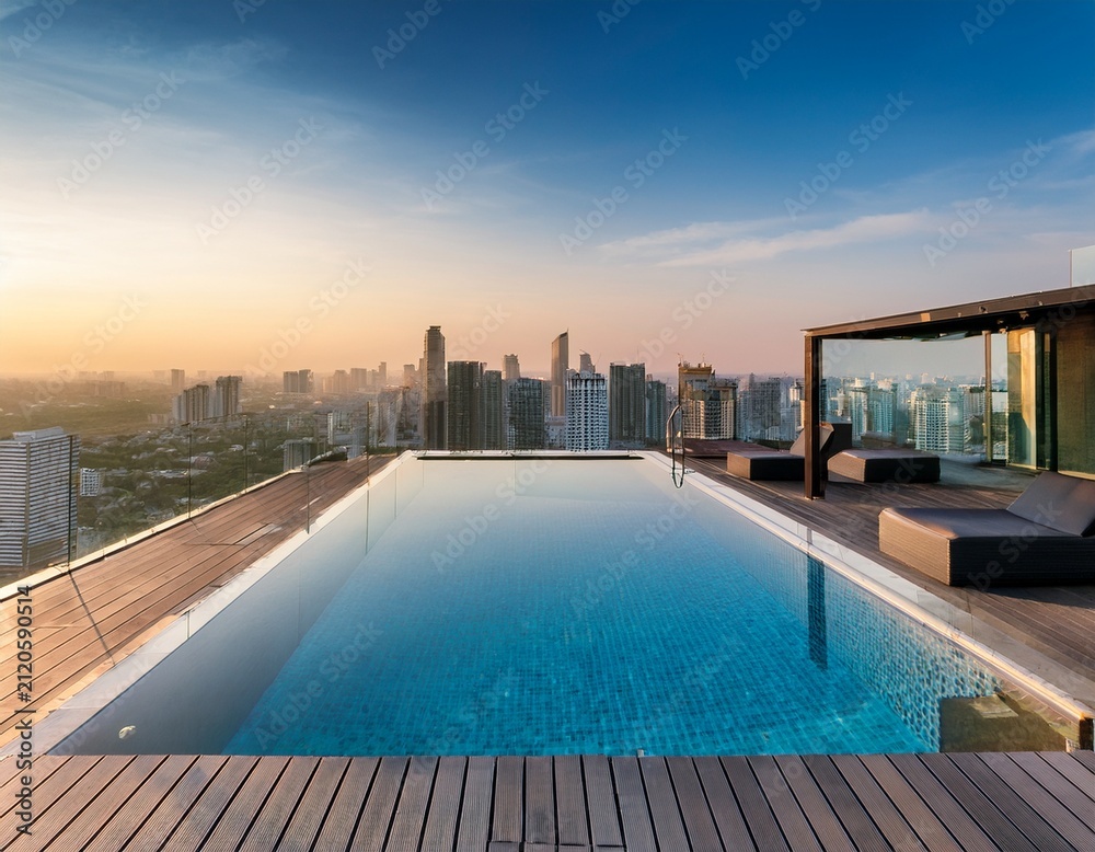 Fototapeta premium luxurious rooftop infinity pool with city views
