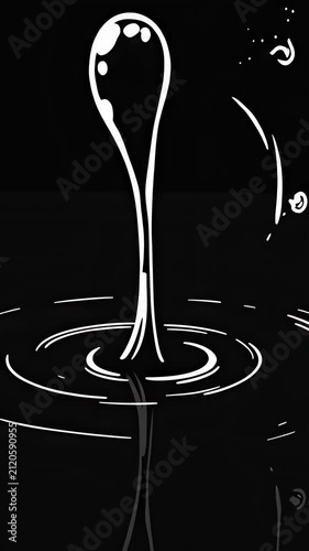 Minimalist white 2D hand-drawn liquid water splash animations morphing dynamically on solid black background, ideal for abstract motion graphics and creative video backgrounds