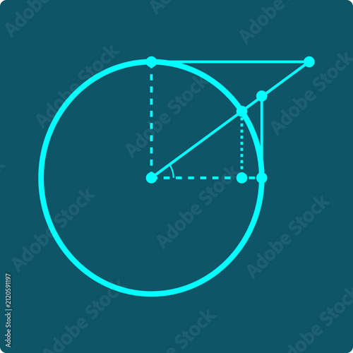 Trigonometric Identity Icon – unit circle with sine, cosine, tangent, cotangent, secant, and cosecant as line segments