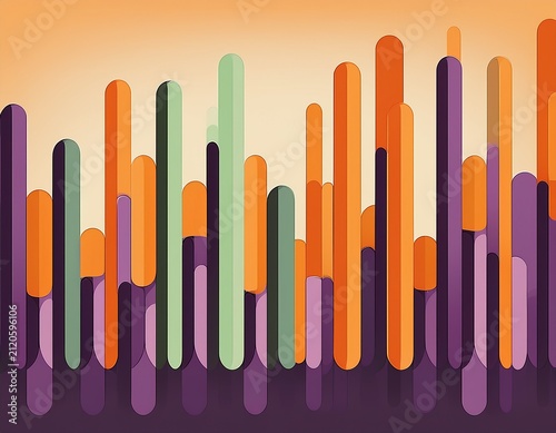 playful abstract rounded bars background in orange purple and green
