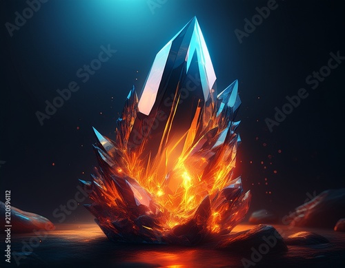 fiery crystal shard with glowing edges on dark background