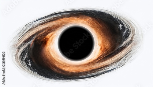 black hole surrounded by swirling gas and dust against a white background to highlight its mysterious and powerful nature