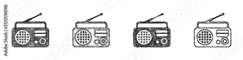Foto Black and white sketch portable radio icon design set