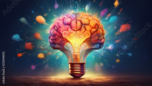 exploding light bulb brain concept illustrating creative idea generation