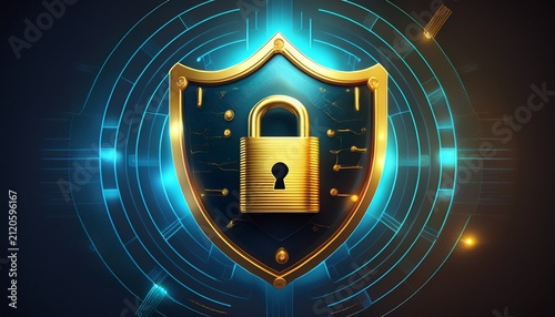 vpn security shield with golden padlock for private browsing