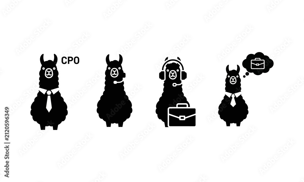 Fototapeta premium Professional llama characters in business attire and roles.