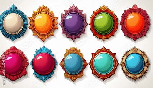 colorful blank emblem seals and decorative labels on white