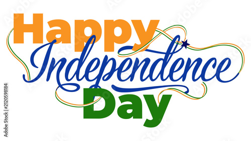 Happy Independence Day India tricolor typography header with decorative swirls