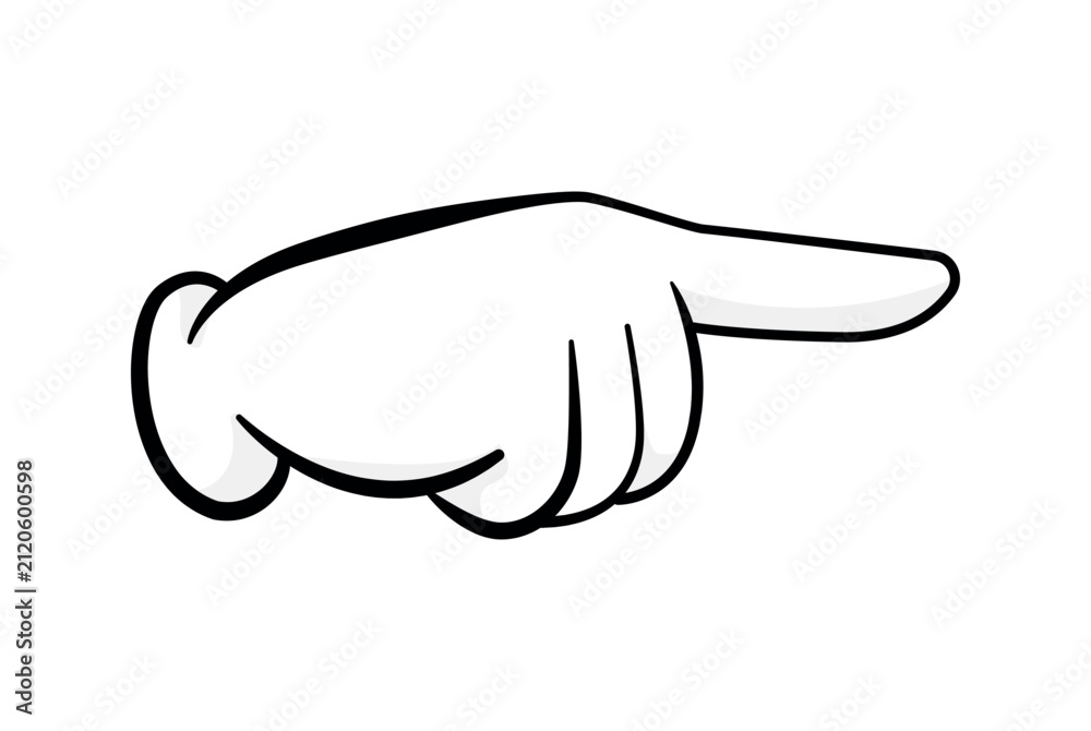 Obraz premium Cartoon vector illustration of a white glove pointing to the right side. Simple hand icon isolated on white background.