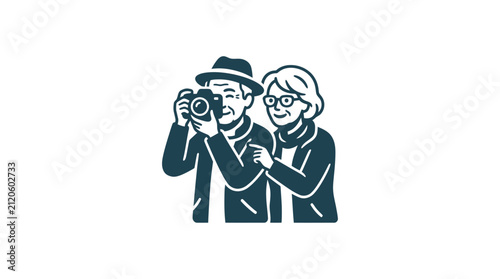 фотографія Man and woman taking photographs together.