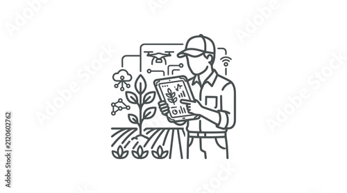 Man in cap holding tablet device.