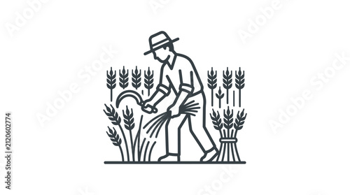Man harvesting wheat in a field.