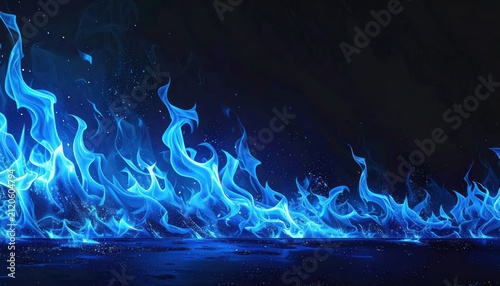 Abstract blue fire flames burning on black background.