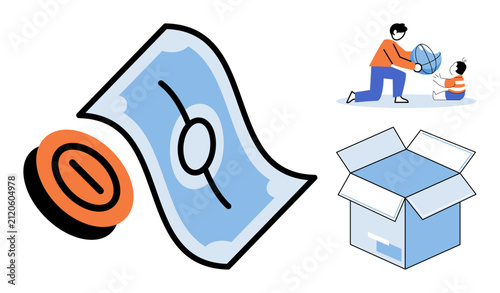 Konstfotografi Money coin banknote parenting and open box vector illustration