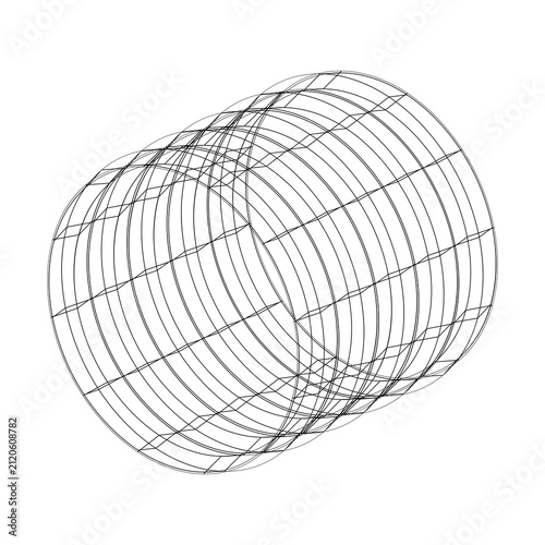 Fotografía 3D wireframe cylindrical surface with overlapping circular and elliptical outlin