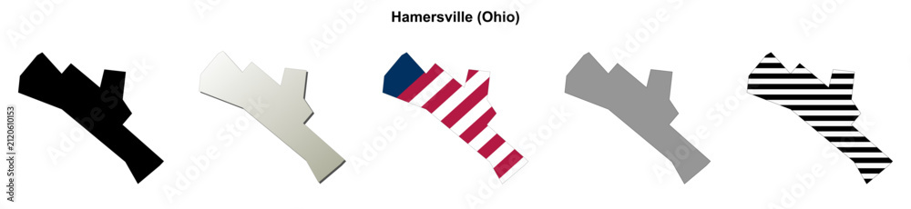 Obraz premium Hamersville (Ohio) blank outline map set