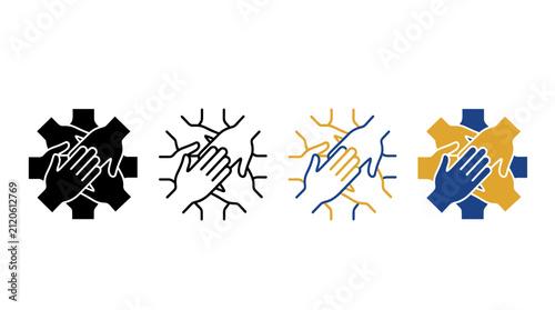 Teamwork concept with hands stacked together in a gear shape