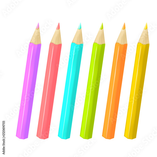 Six colored pencils isolated on transparent background