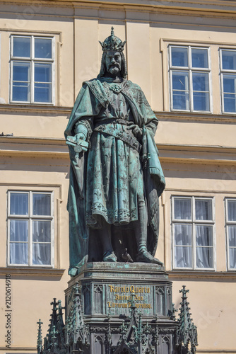 The statue of Charles IV, Holy Roman Emperor, located near the eastern end of Charles Bridge in Prague