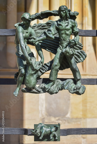 Taurus zodiac sign at Golden gate of Prague Cathedral