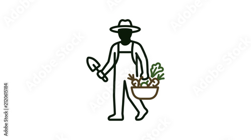 Obraz na płótnie Man in overalls holding plants.