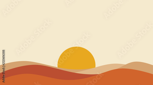 Foto Minimalist sunset over rolling desert dunes vector illustration design featuring