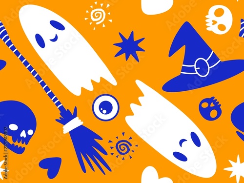 Halloween ghost seamless cute cartoon pattern for wrapping paper and fabrics and kids clothes print and packaging