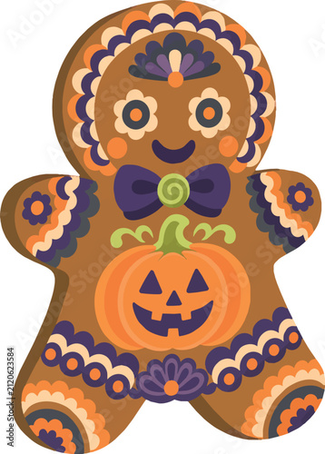 gingerbread cookie with piped icing scallops, holiday motif, decorative vector illustration