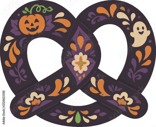 pretzel twist coated in dark chocolate, decorative vector illustration
