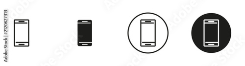 Mobile phone icon set. Outline smartphone, and touchscreen symbols representing mobile communication, wireless technology, digital connectivity, portable devices, and modern communication. 