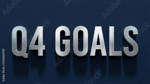Q4 goals silver 3D text on dark blue background. Corporate business planning concept. Fiscal year quarter period targets and strategy development for company growth and performance