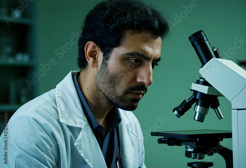 Focused male scientist in a...